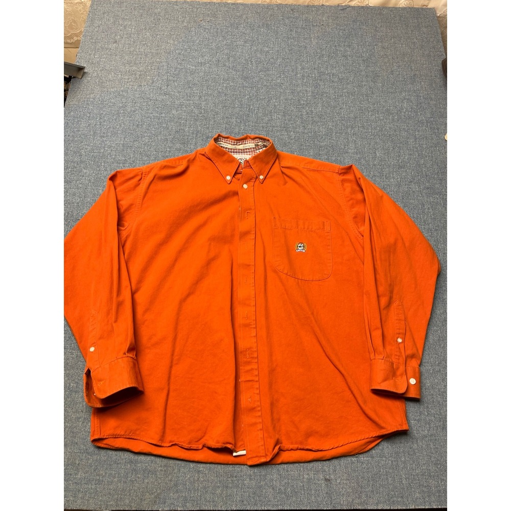 Cinch Mens Large Orange Long Sleeve Button Down Western Shirt 100% Cotton
